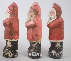 3 Antique Germany BELSNICKLE Cardboard Santa Claus Christmas Candy Container Vtg