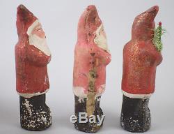 3 Antique Germany BELSNICKLE Cardboard Santa Claus Christmas Candy Container Vtg