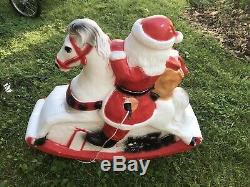 30 Feathe Santa Claus On Rocking Horse Lighted Christmas Blow Mold Outdoor Yard