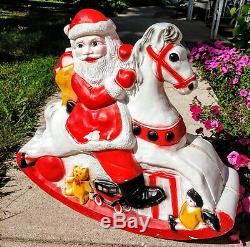 31 Santa Claus on Rocking Horse Lighted Christmas Blow Mold Outdoor Yard