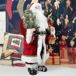 36in Santa Claus Figurine Standing Vintage Inspired Fabriche Santa Figure withGift