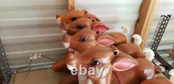 (4) Blow mold reindeer for Santa in sleigh read description & and see pictures