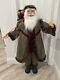 48 Olive Green Santa Claus With Gift Bag Standing Christmas Figure Has Cracks