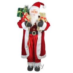 48 Santa Claus with Teddy Bear and Gift Sack Standing Red