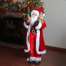 48 Santa Claus with Teddy Bear and Gift Sack Standing Red