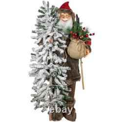 48 Standing Woodland Santa Claus Christmas Figure with Axe and Flocked Alpine T
