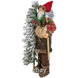 48 Standing Woodland Santa Claus Christmas Figure with Axe and Flocked Alpine T