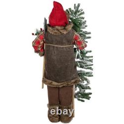 48 Standing Woodland Santa Claus Christmas Figure with Axe and Flocked Alpine T