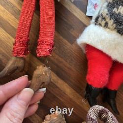 5 Hand Crafted Vintage Santa Claus Christmas Figure Hand Sewn And Painted 8H