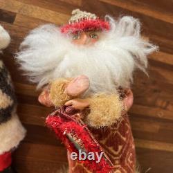 5 Hand Crafted Vintage Santa Claus Christmas Figure Hand Sewn And Painted 8H