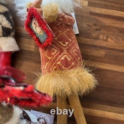 5 Hand Crafted Vintage Santa Claus Christmas Figure Hand Sewn And Painted 8H