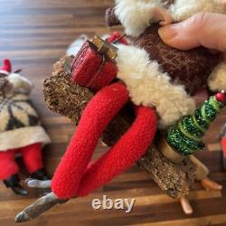 5 Hand Crafted Vintage Santa Claus Christmas Figure Hand Sewn And Painted 8H
