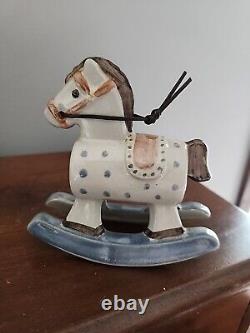 5 Louisville Stoneware Pottery Santa, Mrs Claus, Rocking Horse, 2 Elf Figurines