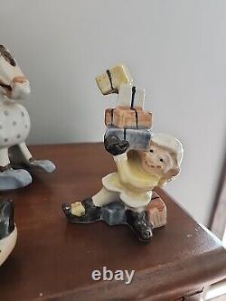 5 Louisville Stoneware Pottery Santa, Mrs Claus, Rocking Horse, 2 Elf Figurines