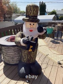 5ft Santa Claus in Camo With Binoculars Moving arm LED Light Up Blow Up Rare