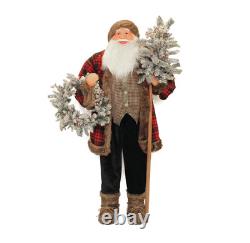 5ft Standing Jolly Santa Claus Christmas Figure with wreath and Flocked alpine