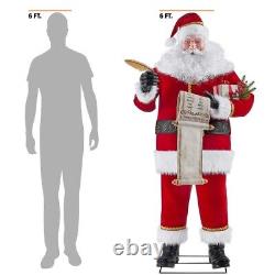 6' ANIMATED LIFE-SIZE SANTA CLAUS WITH WISHLIST Christmas Animatronic