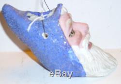 6 Blue Santa Claus Head Lantern RARE Antique not repro Papier Mache