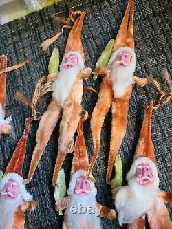 6 VTG Santa Claus Old Figures Chenille & Clay Face Christmas Ornaments celluloid