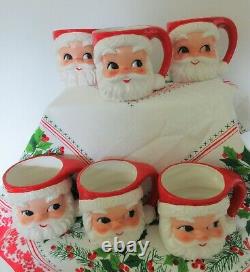 6 Vintage Lefton China Santa Claus Face Christmas Mugs 2542 Japan