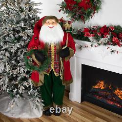 60 Santa Claus with Wreath and Gift Bag Standing Christmas Figure