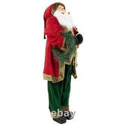 60 Santa Claus with Wreath and Gift Bag Standing Christmas Figure