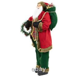 60 Santa Claus with Wreath and Gift Bag Standing Christmas Figure