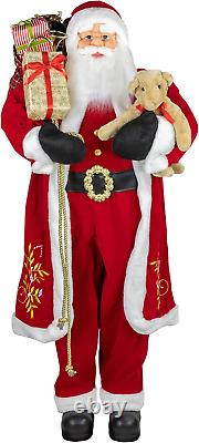 60 Traditional Santa Claus with Teddy Bear and Gift Bag Standing Christmas Figu