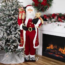 60 Traditional Santa Claus with Teddy Bear and Gift Bag Standing Christmas Figu