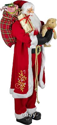 60 Traditional Santa Claus with Teddy Bear and Gift Bag Standing Christmas Figu