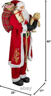 60 Traditional Santa Claus with Teddy Bear and Gift Bag Standing Christmas Figu