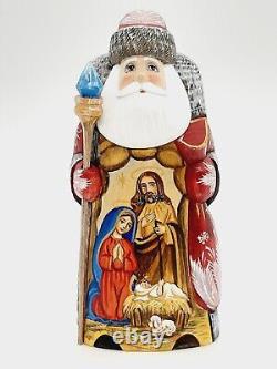 7.7 Wooden Santa Claus Hand carved and painted Nativity figurine for Christmas