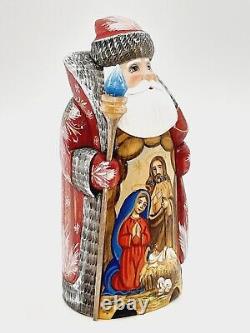 7.7 Wooden Santa Claus Hand carved and painted Nativity figurine for Christmas