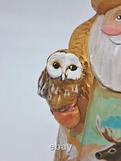 7 Santa Claus and Owl Wooden Handmade and hand painted figurine Christmas decor