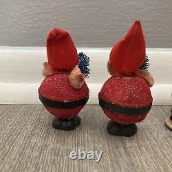 (7) Vntg Putz Santa Claus Snowman Gnome Elf Felt Cardboard Glitter Figures Japan