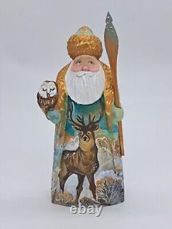 7 Wooden Santa Claus and Owl Handmade and hand painted figurine Christmas decor