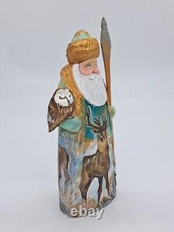 7 Wooden Santa Claus and Owl Handmade and hand painted figurine Christmas decor