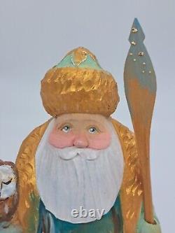 7 Wooden Santa Claus and Owl Handmade and hand painted figurine Christmas decor