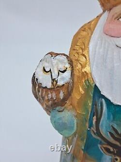 7 Wooden Santa Claus and Owl Handmade and hand painted figurine Christmas decor