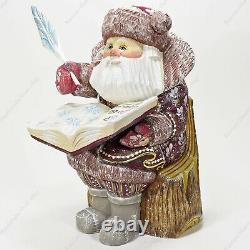 8 Santa Claus Wooden Figure Hand Carved Christmas Russian Statue With A Book