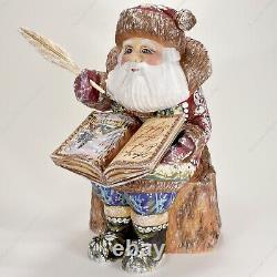 8 Santa Claus Wooden Figure Hand Carved Christmas Russian Statue With A Book