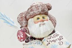 8" SANTA CLAUS WOODEN FIGURE HAND CARVED CHRISTMAS RUSSIAN STATUETTE WITH A BOOK