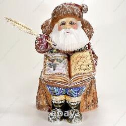 8 Santa Claus Wooden Figure Hand Carved Christmas Russian Statue With A Book