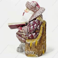 8 Santa Claus Wooden Figure Hand Carved Christmas Russian Statue With A Book