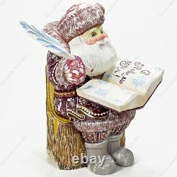 8 Santa Claus Wooden Figure Hand Carved Christmas Russian Statue With A Book