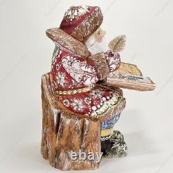 8 Santa Claus Wooden Figure Hand Carved Christmas Russian Statue With A Book