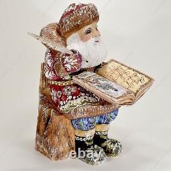 8 Santa Claus Wooden Figure Hand Carved Christmas Russian Statuette With A Book