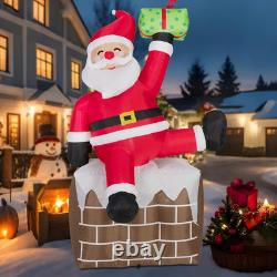 8FT Christmas Inflatables Santa Claus on Chimney Outdoor Decoration 2025 NEW LED