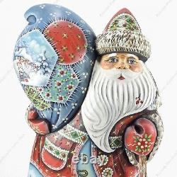 9 Santa Claus Statuette Christmas Russian Hand Carved Wooden Figure Papa Noel