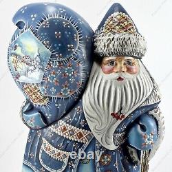 9 Santa Claus Statuette Christmas Russian Hand Carved Wooden Figure Papa Noel